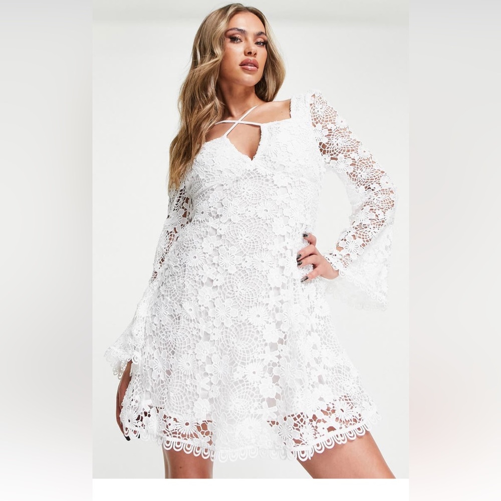 ASOS DESIGN Crochet Lace Long Sleeve Minidress size US 10